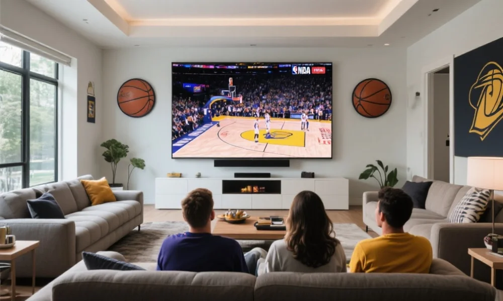 球迷通过大屏幕观看NBA总决赛